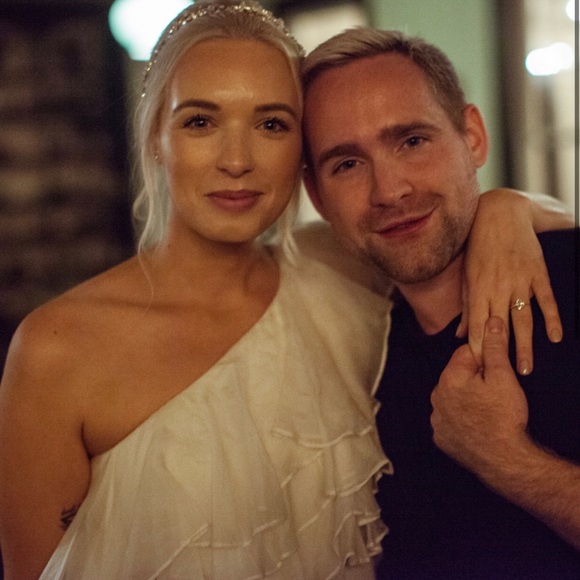 Marchesa Full Length Dress - One Shoulder Ruffles - Picture 3 of 5